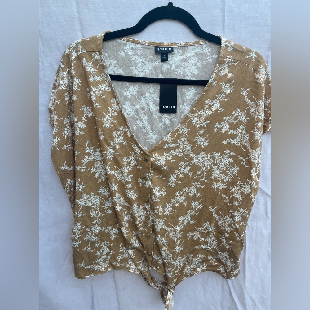 Torrid Tan Wrap Blouse with Short Sleeves